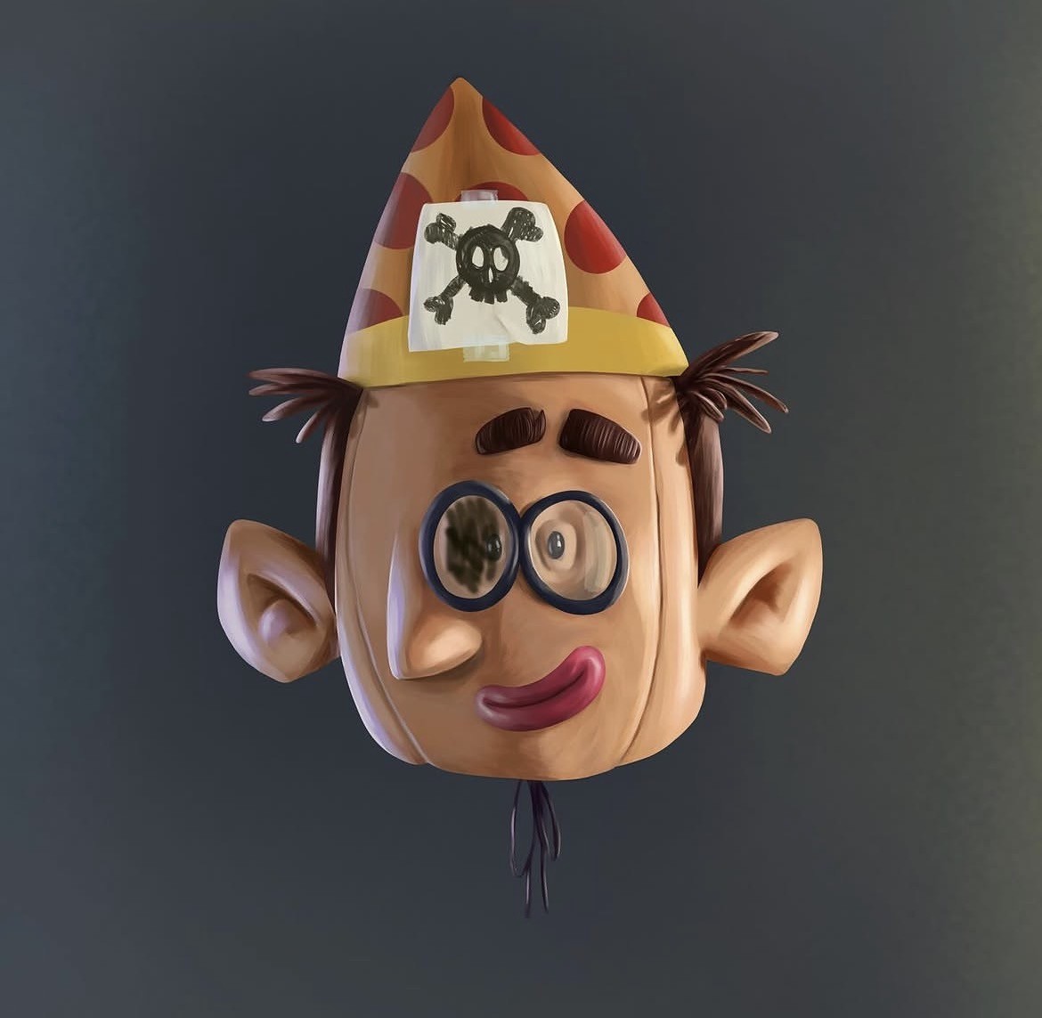 Pirate character design — masked head with party hat